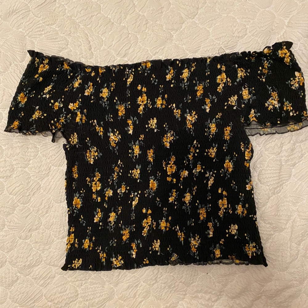 Smocked off the shoulder crop top